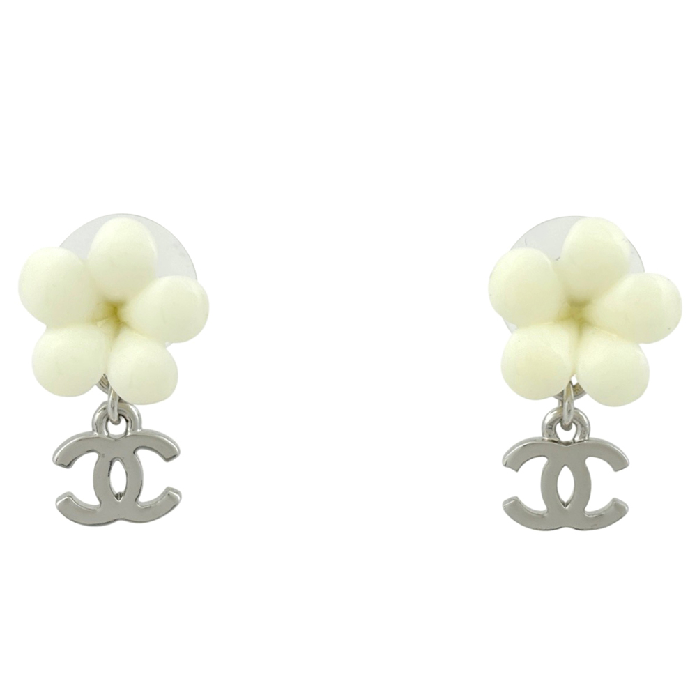 CHANEL White Logo Earrings